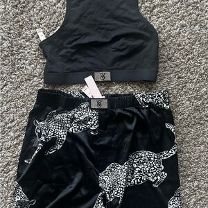 Black Leopard Print Crop Top and Pants Set
